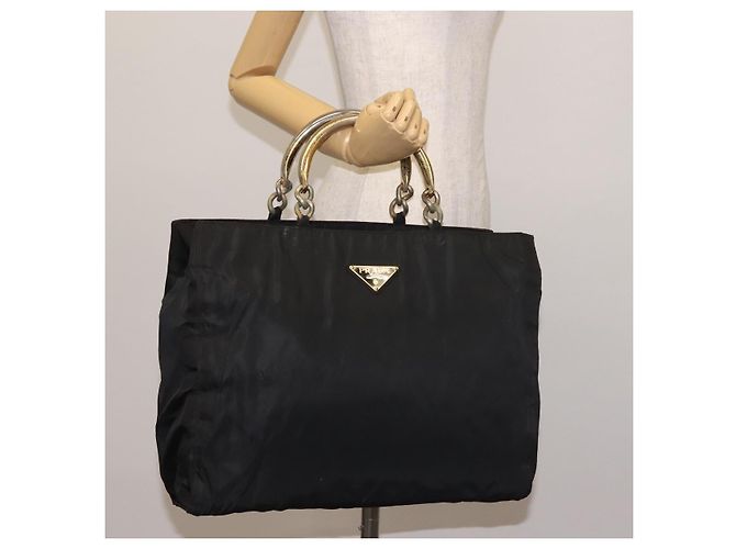 PRADA Borsa a mano in nylon metal nero oro Auth ti3459 D'oro - vista 23