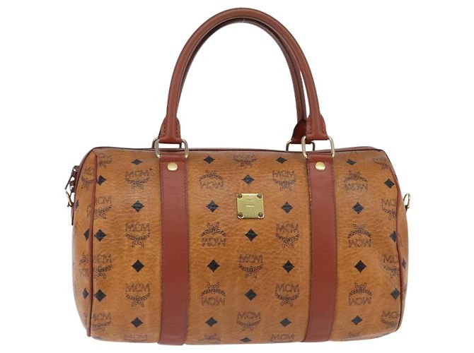 Borsa Boston MCM Logogram Vicetos in pelle PVC marrone e oro Auth gh902 D'oro - vista 13