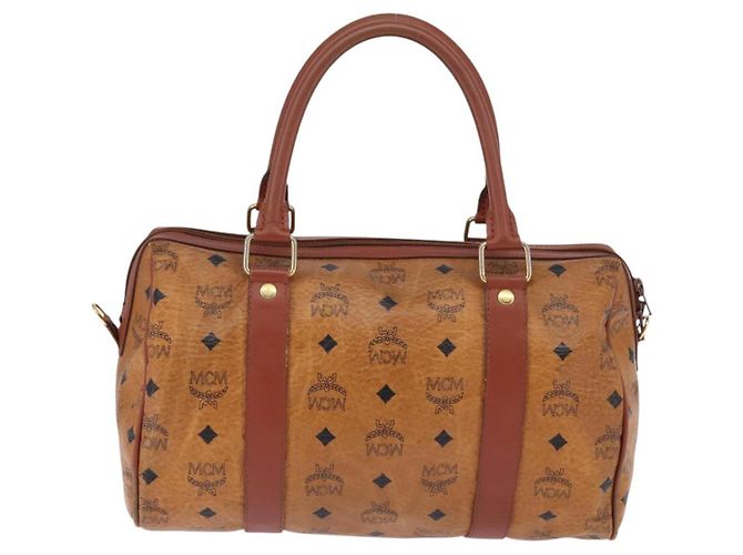 Borsa Boston MCM Logogram Vicetos in pelle PVC marrone e oro Auth gh902 D'oro - vista 2