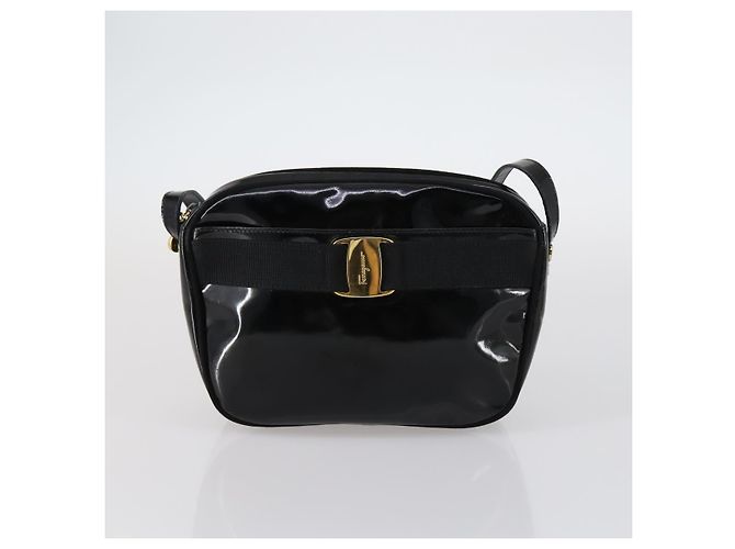 Borsa Salvatore Ferragamo Tela Smaltata Pelle 7Set Nero Marrone Auth bs29709 - vista 22