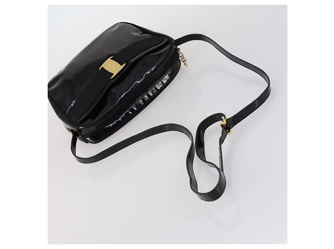 Borsa Salvatore Ferragamo Tela Smaltata Pelle 7Set Nero Marrone Auth bs29709 - vista 24