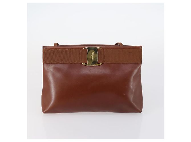 Borsa Salvatore Ferragamo Tela Smaltata Pelle 7Set Nero Marrone Auth bs29709 - vista 32