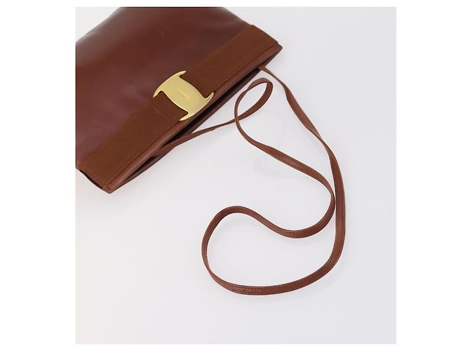 Borsa Salvatore Ferragamo Tela Smaltata Pelle 7Set Nero Marrone Auth bs29709 - vista 34
