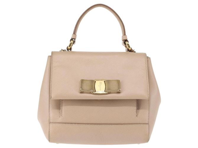 Borsa a Spalla Chain Vala in Pelle Salvatore Ferragamo 2 in 1 Rosa Oro Auth 144333 - vista 13
