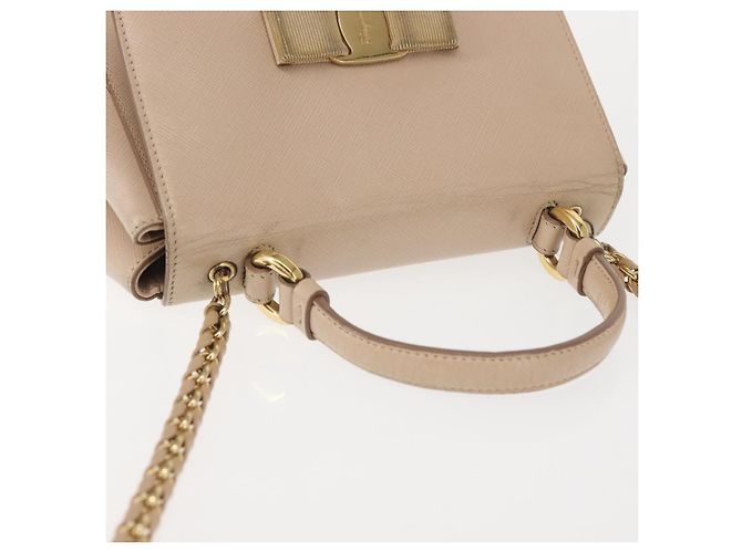 Borsa a Spalla Chain Vala in Pelle Salvatore Ferragamo 2 in 1 Rosa Oro Auth 144333 - vista 6