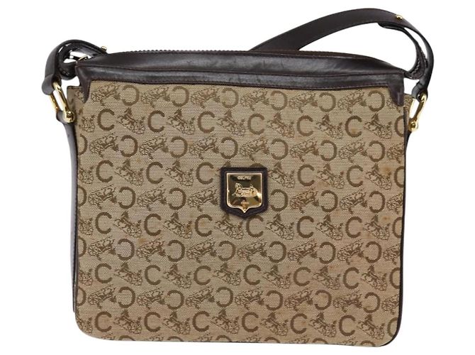 Céline Borsa a Spalla Celine C Sulky in Tela Marrone Oro Auth 145471 D'oro - vista 13