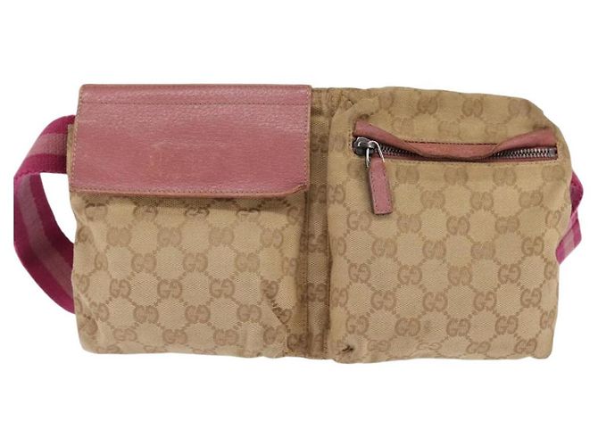 GUCCI GG Canvas Sherry Line Bauchtasche Beige Rosa Silber 28566 Auth 144532 Pink - Ansicht 13