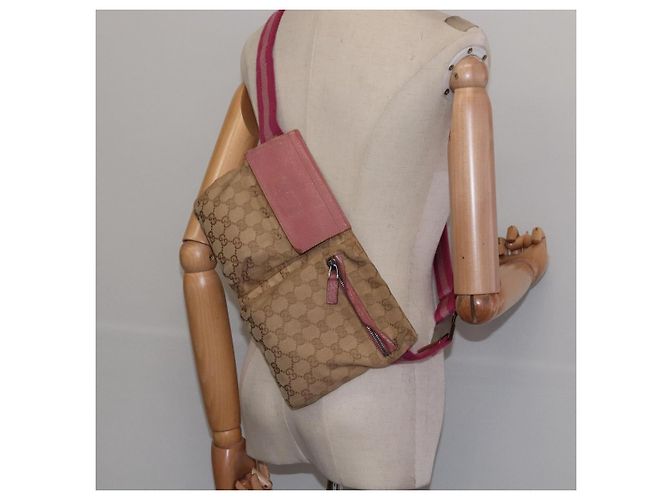 GUCCI GG Canvas Sherry Line Bauchtasche Beige Rosa Silber 28566 Auth 144532 Pink - Ansicht 22