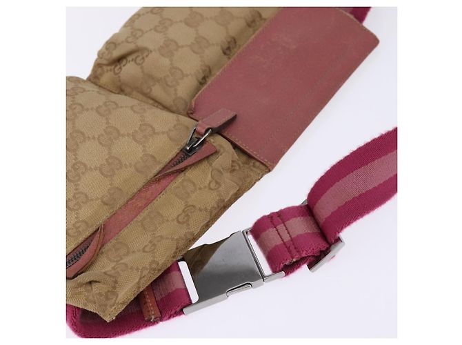 GUCCI GG Canvas Sherry Line Bauchtasche Beige Rosa Silber 28566 Auth 144532 Pink - Ansicht 6