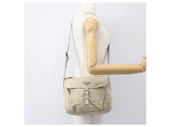 Borsa a Spalla PRADA Nylon Beige Argento Autentica 151497 - vista 28