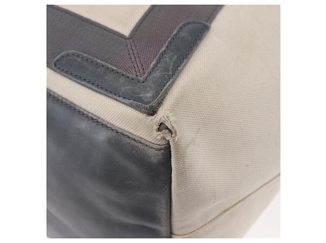 BALENCIAGA Navy Cabas M Hand Bag Canvas Leather White Silver 339936 Auth 152050 Silvery - view 16