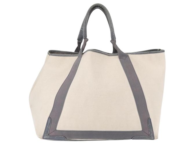 BALENCIAGA Navy Cabas M Hand Bag Canvas Leather White Silver 339936 Auth 152050 Silvery - view 2