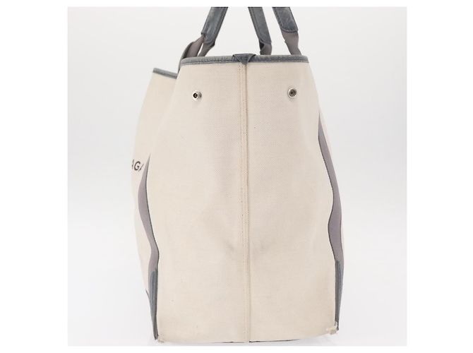 BALENCIAGA Navy Cabas M Hand Bag Canvas Leather White Silver 339936 Auth 152050 Silvery - view 3