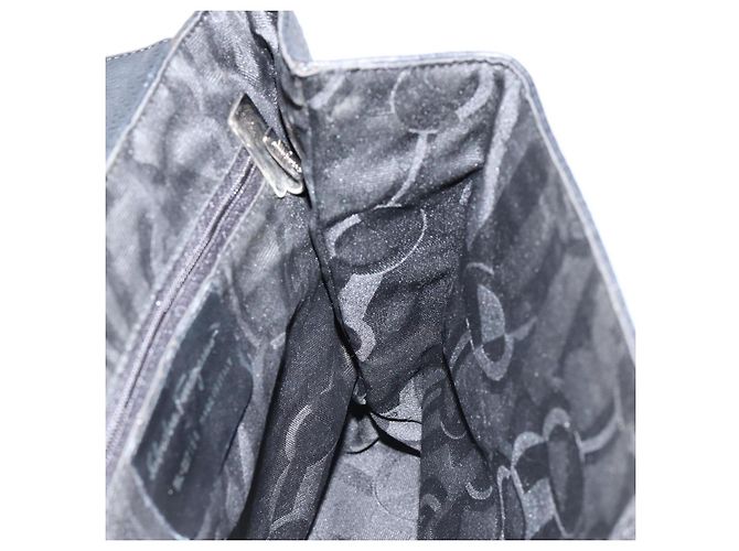 Borsa a Spalla Gancini in Pelle Nera e Argento Autentica Salvatore Ferragamo BA8229 Nero - vista 18