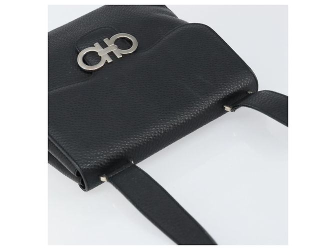 Borsa a Spalla Gancini in Pelle Nera e Argento Autentica Salvatore Ferragamo BA8229 Nero - vista 6