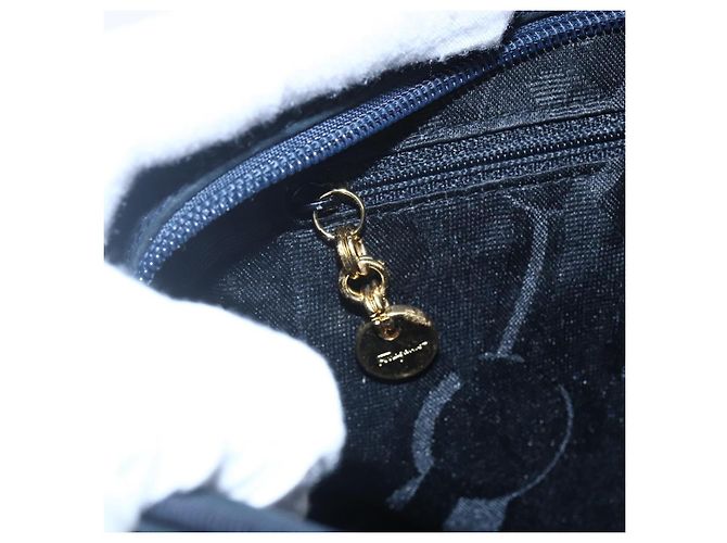 Borsa a Spalla Vala in Pelle Blu Navy e Oro Auth BA7533 di Salvatore Ferragamo D'oro - vista 17