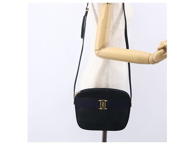 Borsa a Spalla Vala in Pelle Blu Navy e Oro Auth BA7533 di Salvatore Ferragamo D'oro - vista 22
