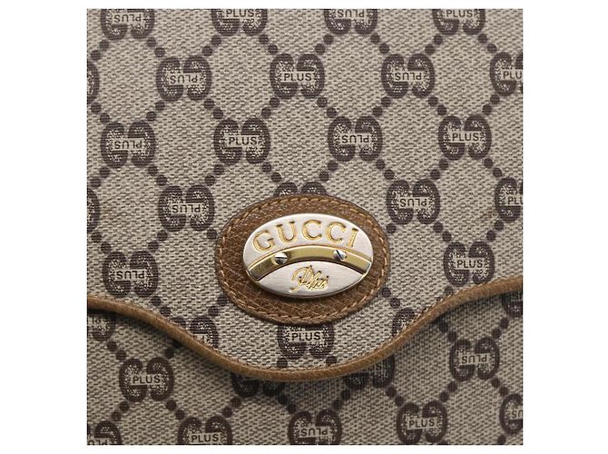Borsa a spalla GUCCI GG Plus Supreme PVC Beige Oro Auth ep11969 D'oro - vista 17