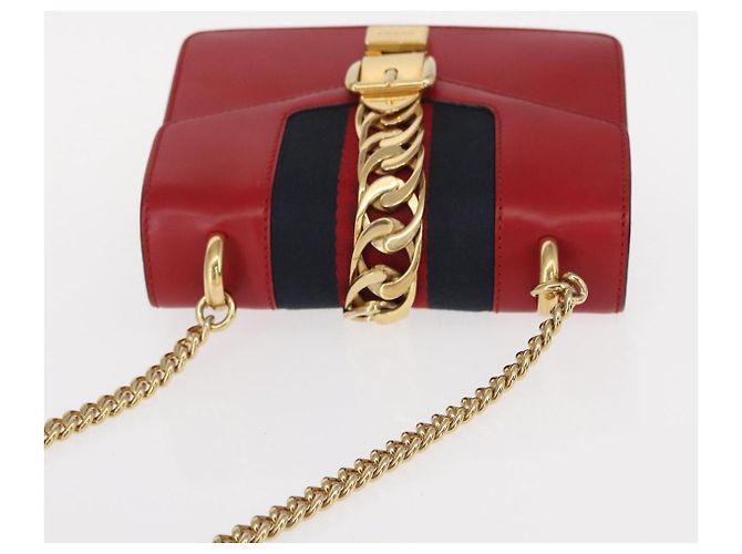 GUCCI Borsa a Spalla Sylvie Sherry Line in Pelle Rossa e Oro 431666 Auth ar13813 Rosso D'oro - vista 6