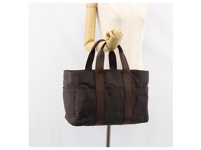 Hermès HERMES Akapu Luco MM Borsa a Mano Nylon Marrone Scuro Auth ar13784 - vista 21