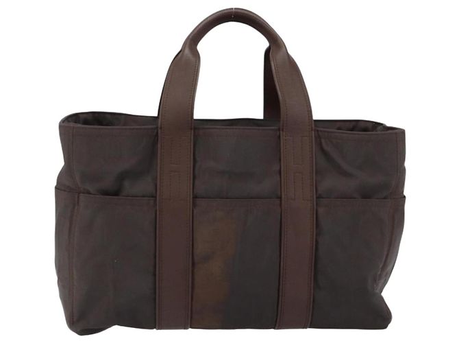 Hermès HERMES Akapu Luco MM Borsa a Mano Nylon Marrone Scuro Auth ar13784 - vista 3