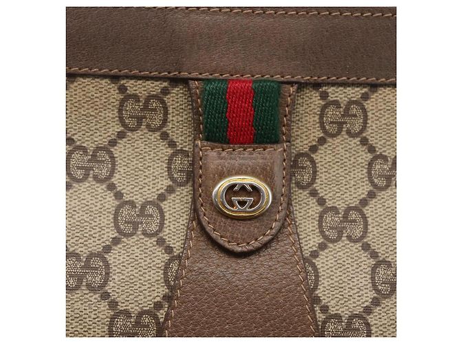GUCCI GG Supreme Borsa Clutch Sherry Line PVC Rosso Beige 89 01 033 Auth 154671 - vista 12