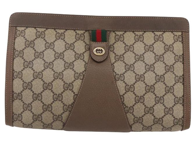 GUCCI GG Supreme Borsa Clutch Sherry Line PVC Rosso Beige 89 01 033 Auth 154671 - vista 2