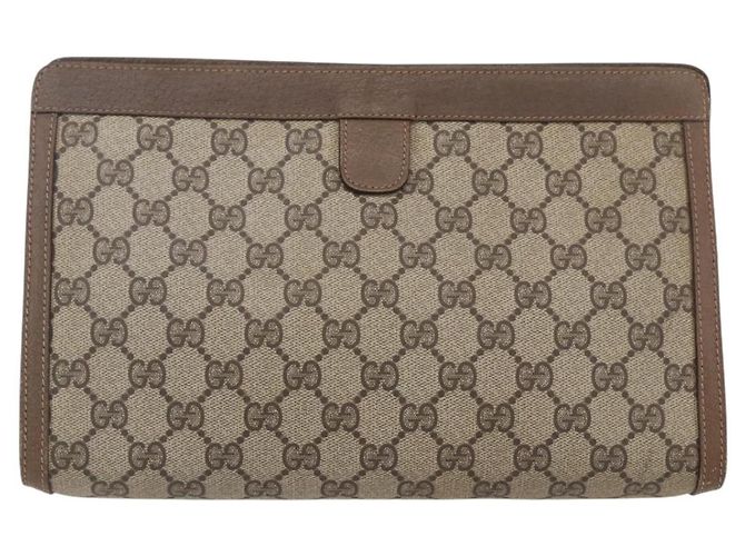 GUCCI GG Supreme Borsa Clutch Sherry Line PVC Rosso Beige 89 01 033 Auth 154671 - vista 3