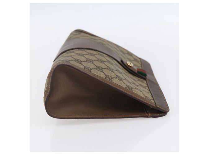 GUCCI GG Supreme Borsa Clutch Sherry Line PVC Rosso Beige 89 01 033 Auth 154671 - vista 5