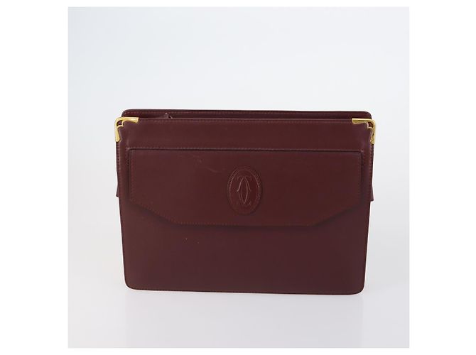 CARTIER Must Line Borsa Clutch in Pelle 4 Set Bordeaux Oro Auth bs30524 - vista 12