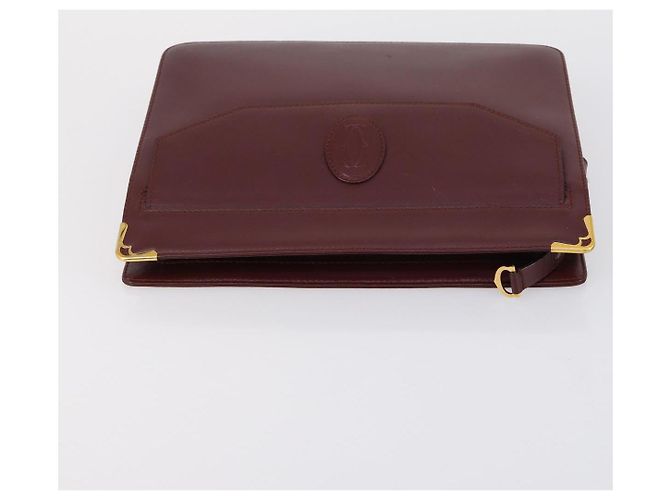 CARTIER Must Line Borsa Clutch in Pelle 4 Set Bordeaux Oro Auth bs30524 - vista 14