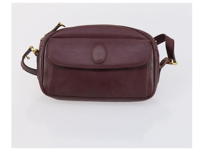 CARTIER Must Line Borsa Clutch in Pelle 4 Set Bordeaux Oro Auth bs30524 - vista 17