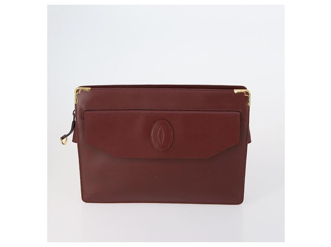 CARTIER Must Line Borsa Clutch in Pelle 4 Set Bordeaux Oro Auth bs30524 - vista 2
