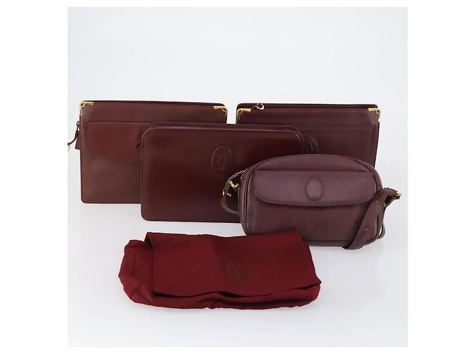CARTIER Must Line Borsa Clutch in Pelle 4 Set Bordeaux Oro Auth bs30524 - vista 23