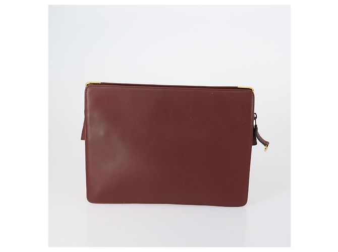 CARTIER Must Line Borsa Clutch in Pelle 4 Set Bordeaux Oro Auth bs30524 - vista 3