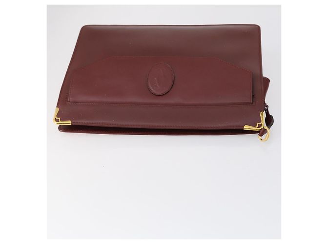 CARTIER Must Line Borsa Clutch in Pelle 4 Set Bordeaux Oro Auth bs30524 - vista 4