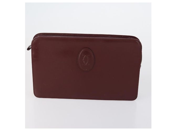 CARTIER Must Line Borsa Clutch in Pelle 4 Set Bordeaux Oro Auth bs30524 - vista 7
