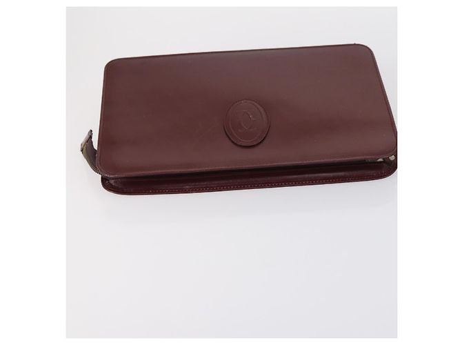 CARTIER Must Line Borsa Clutch in Pelle 4 Set Bordeaux Oro Auth bs30524 - vista 9