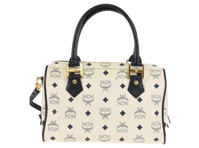Borsa MCM Logogram Vicetos PVC 2 in 1 Bianco Oro Auth 149478 D'oro - vista 2