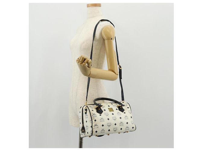 Borsa MCM Logogram Vicetos PVC 2 in 1 Bianco Oro Auth 149478 D'oro - vista 27