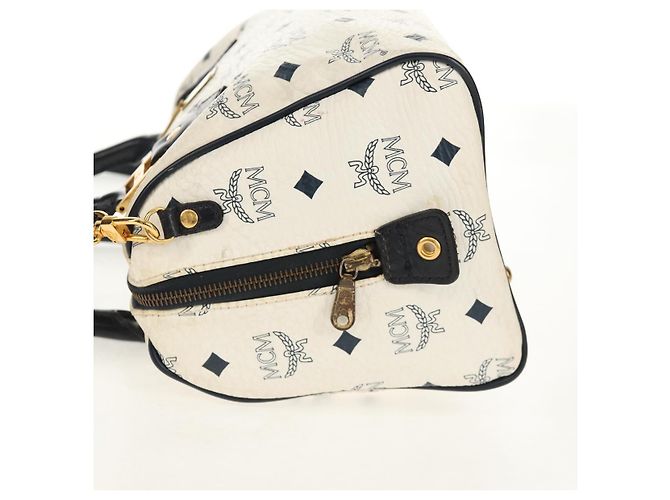 Borsa MCM Logogram Vicetos PVC 2 in 1 Bianco Oro Auth 149478 D'oro - vista 4