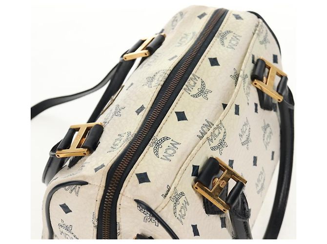 Borsa MCM Logogram Vicetos PVC 2 in 1 Bianco Oro Auth 149478 D'oro - vista 6