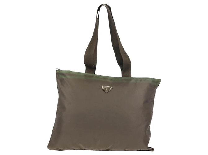 PRADA Tote Bag aus Nylon Khaki Silber authentisch 148428 - Ansicht 13