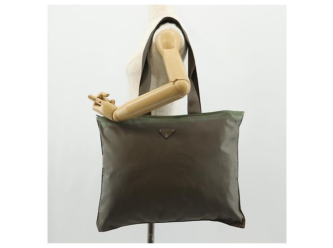 PRADA Tote Bag aus Nylon Khaki Silber authentisch 148428 - Ansicht 25