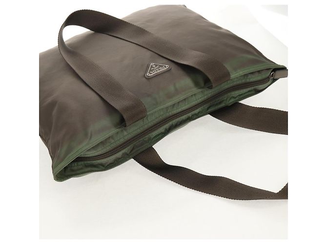 PRADA Tote Bag aus Nylon Khaki Silber authentisch 148428 - Ansicht 7