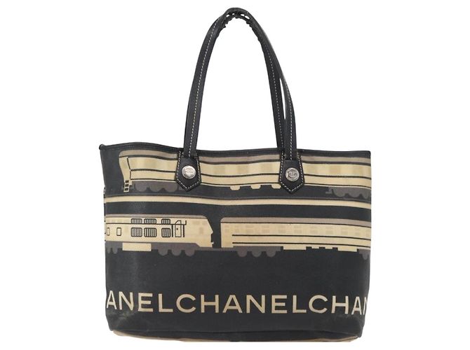 CHANEL Borsa Tote Central Station PVC Tela Nera Argento CC Auth 152594 Nero - vista 13