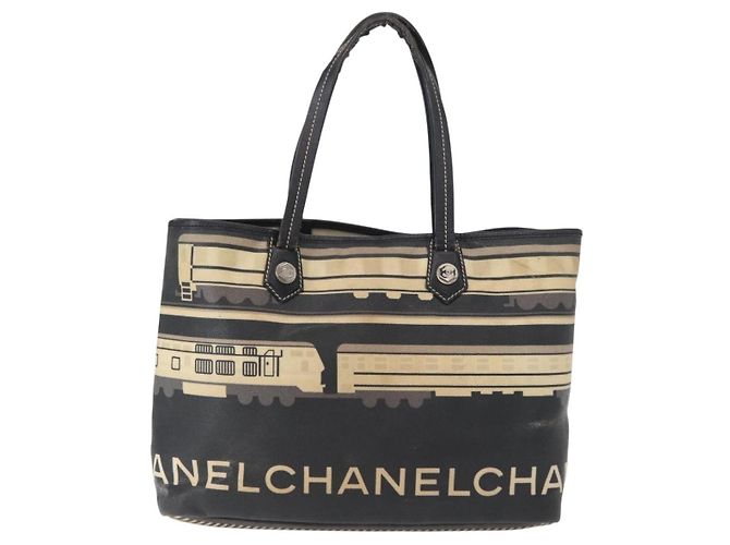 CHANEL Borsa Tote Central Station PVC Tela Nera Argento CC Auth 152594 Nero - vista 2