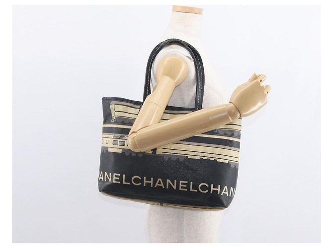 CHANEL Borsa Tote Central Station PVC Tela Nera Argento CC Auth 152594 Nero - vista 21