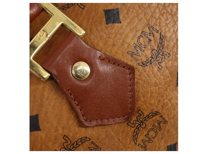 Borsa Boston MCM Logogram Vicetos in pelle PVC marrone e oro Auth 154457 D'oro - vista 14
