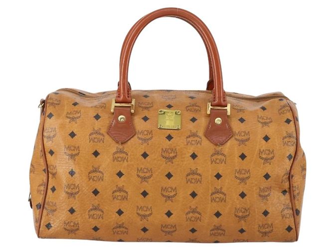 Borsa Boston MCM Logogram Vicetos in pelle PVC marrone e oro Auth 154457 D'oro - vista 2